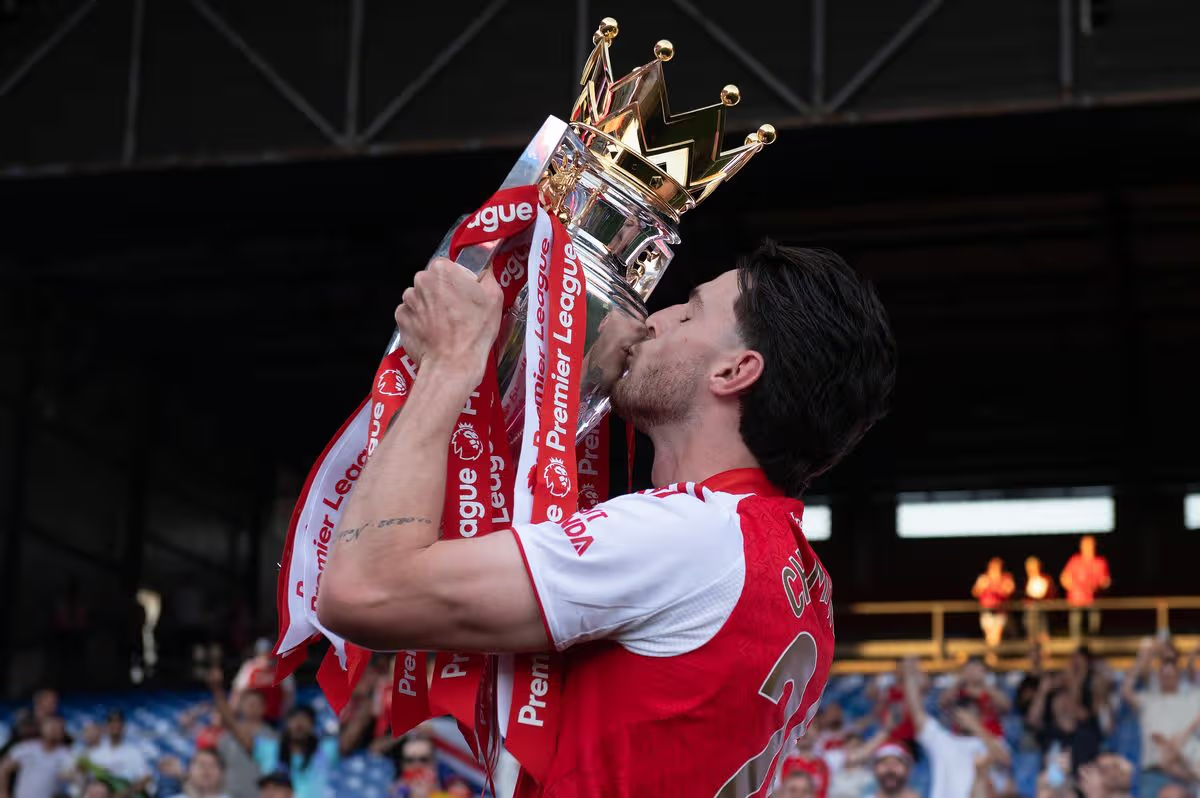 Declan Rice with Premier League title.